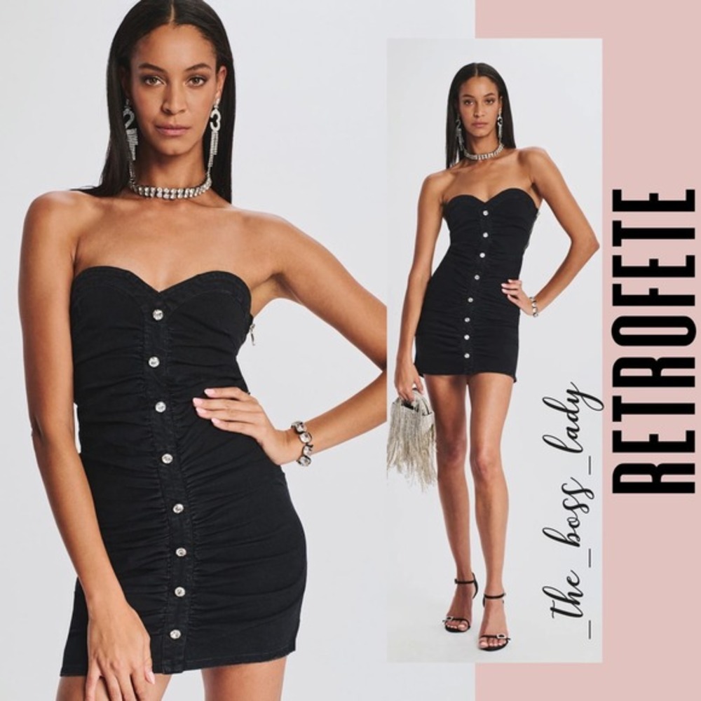 Retrofete dress strapless denim black embellished spring summer runs true size